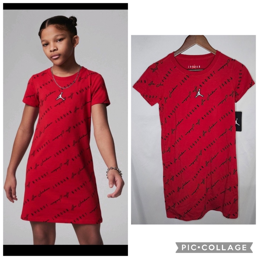 New Girls Air Jordan Essentials Printed Shirt Dress Logo Jumpman Gym Red Size L